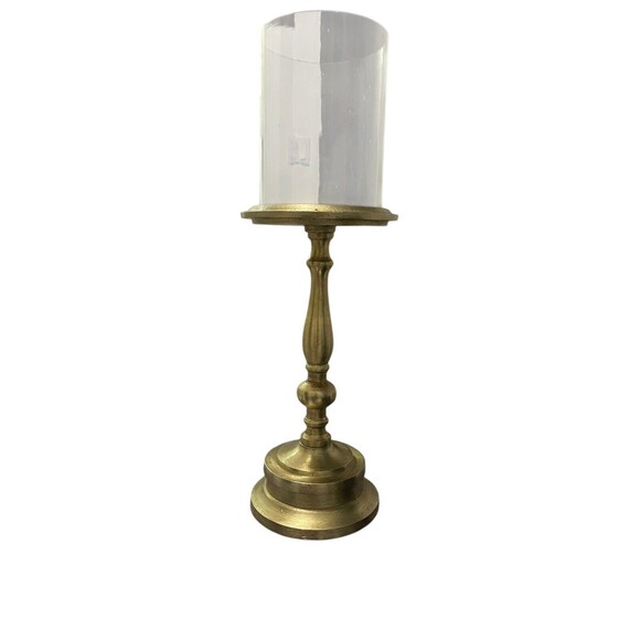 Gold Candle Holder With Glass 15”tall Crafted in India - Picture 2 of 10